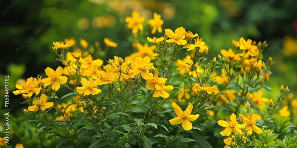 Vibrant hypericum hidcote St John s Wort flowers bloom in a lush garden setting, showcasing the beauty and charm of hypericum hidcote St John s Wort in full bloom. Vibrant hypericum hidcote St John s Wort flowers bloom in a lush garden setting, showcasing the beauty and charm of hypericum hidcote St John s Wort in full bloom.