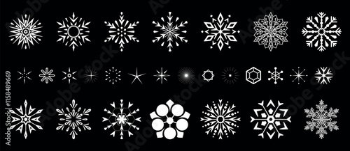 Snowflakes icon collection. Graphic modern black and white ornament