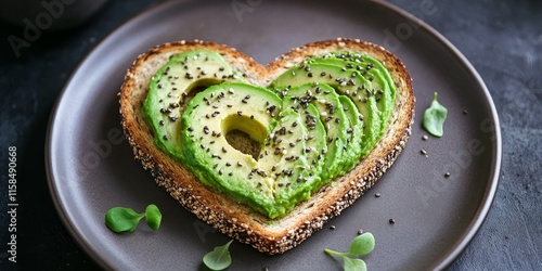 Delight in a heart shaped healthy avocado toast, perfect for a Valentine s Day breakfast. This heart shaped avocado toast offers a nutritious start to your romantic celebration. photo