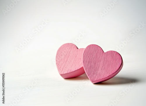 Valentines day background with two red hearts on wooden background