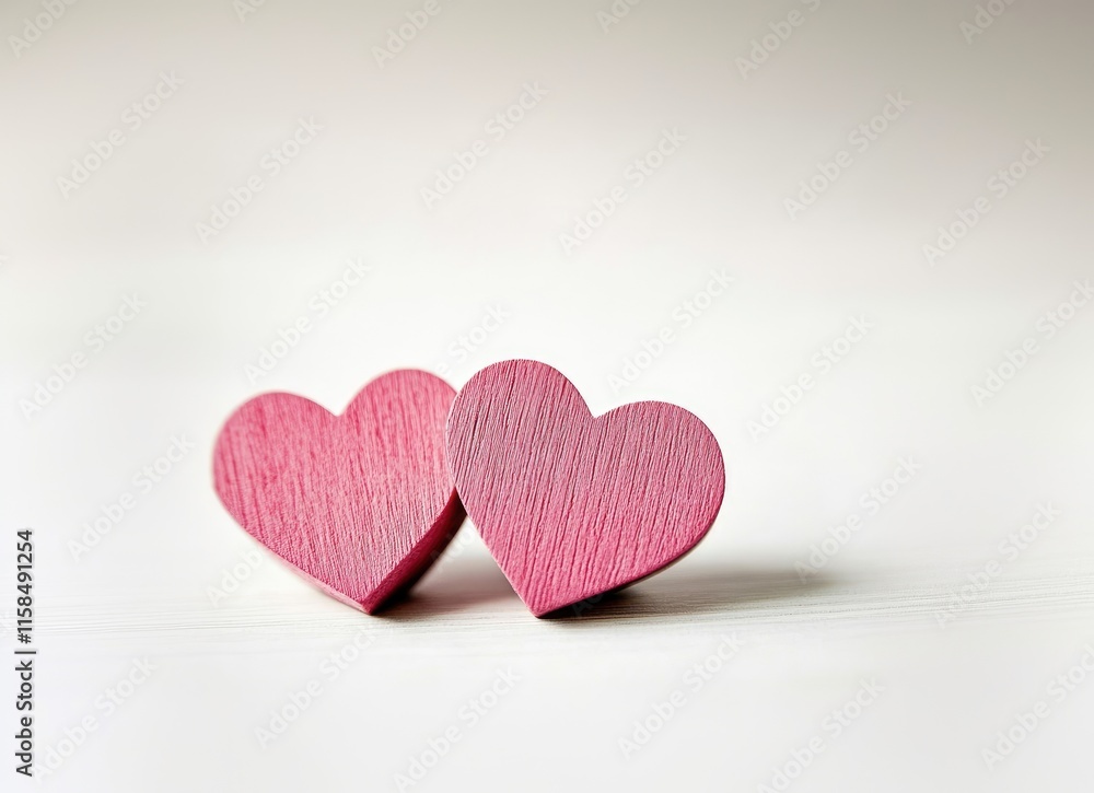 Obraz premium Valentines day background with two red hearts on wooden background