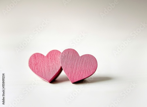 Valentines day background with two red hearts on wooden background