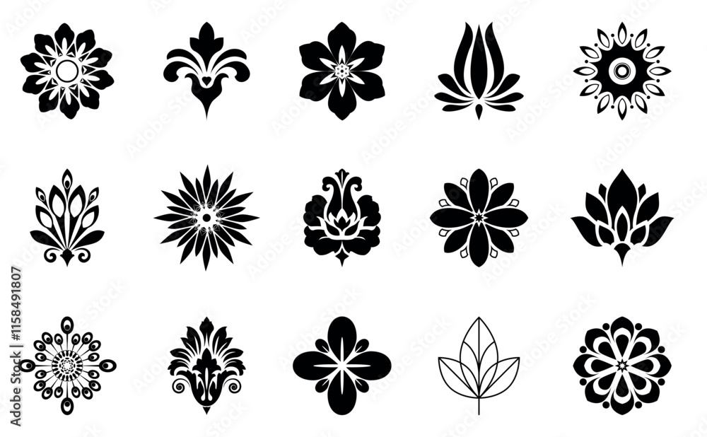 Flower icons set. Isolated elements for design. Vector graphics.