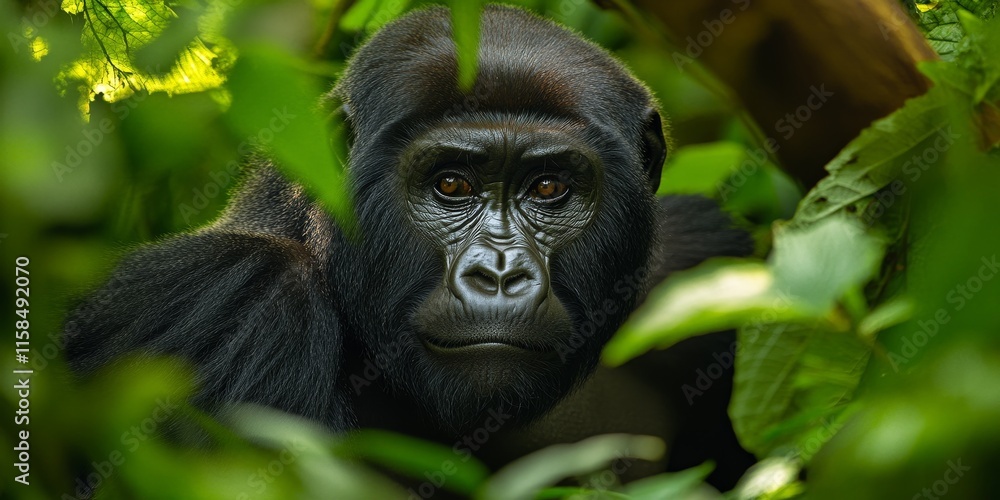 Obraz premium The Western lowland gorilla is a notable subspecies of the western gorilla, thriving in primary and secondary forests, as well as lowland swamps, showcasing the beauty of this magnificent Western