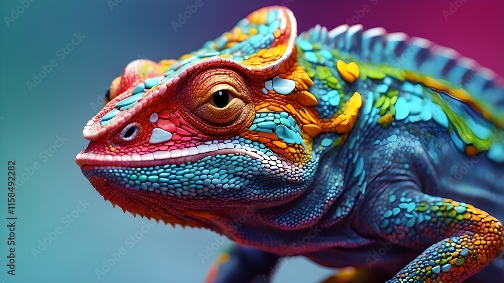 An illustration of a vibrant chameleon lizard up close. AI that is generative An illustration of a vibrant chameleon lizard up close. AI that is generative
