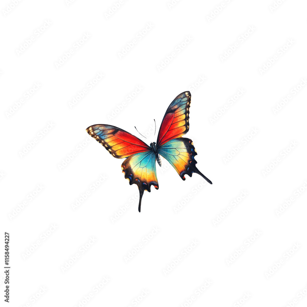 Obraz premium Vibrant Butterfly in Flight Against Black Background