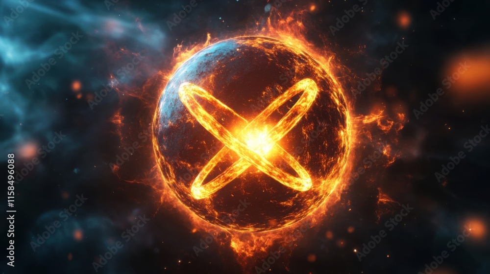 Obraz premium Isotopic changes in the atomic nucleus during nuclear fission and energy transformation in a dynamic cosmic environment