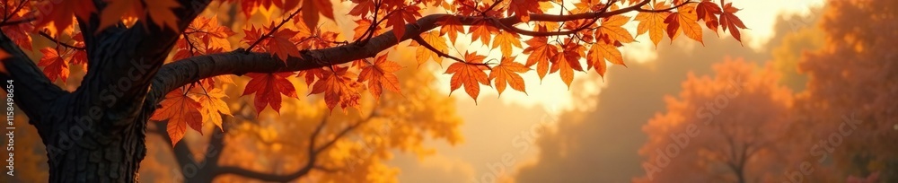 Leafed branches stretch towards the brown sky, seasonal change, leaf fall Leafed branches stretch towards the brown sky, seasonal change, leaf fall