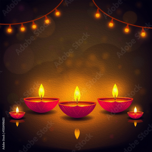 Happy Diwali illustration. Pattern for banners, covers, greeting cards, for printing on wall decorations.