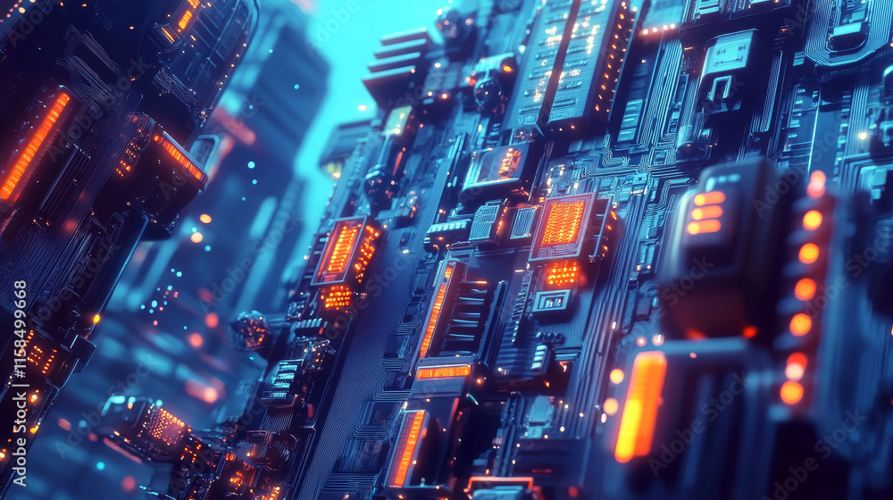 Digital AI concept, circuit board. Square on blue background, beautiful futuristic technology. Digital AI concept, circuit board. Square on blue background, beautiful futuristic technology.