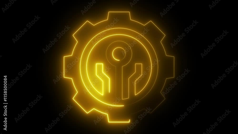Technology icon animation by yellow color neon on black background. Technology icon animation by yellow color neon on black background.