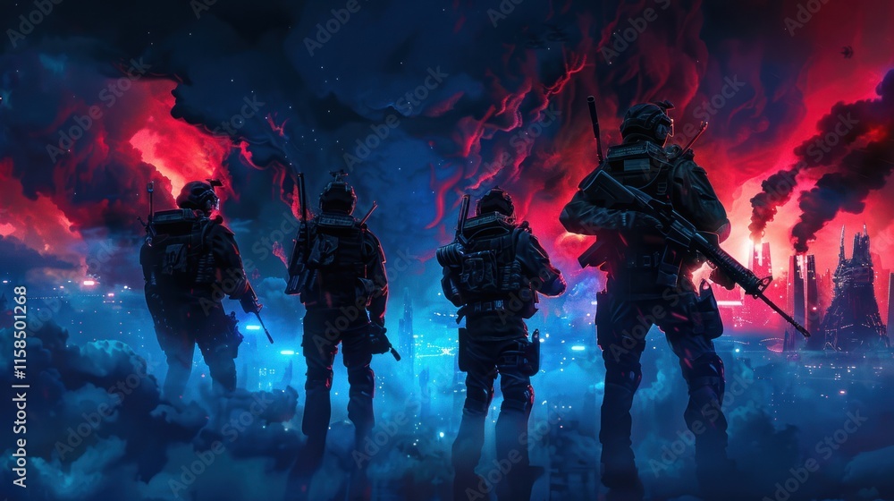 Fototapeta premium Soldiers Facing the Apocalypse