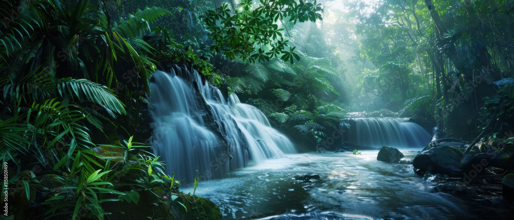Tranquil Waterfall in Lush Tropical Rainforest Tranquil Waterfall in Lush Tropical Rainforest