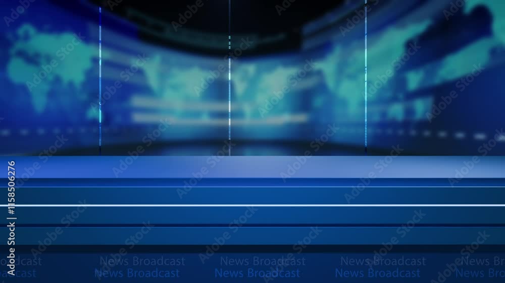 News studio background world map with anchor table News studio background world map with anchor table