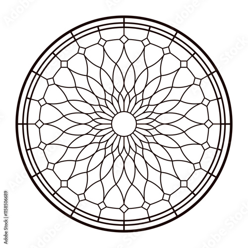  Church glass window. Colouring page for adult. 