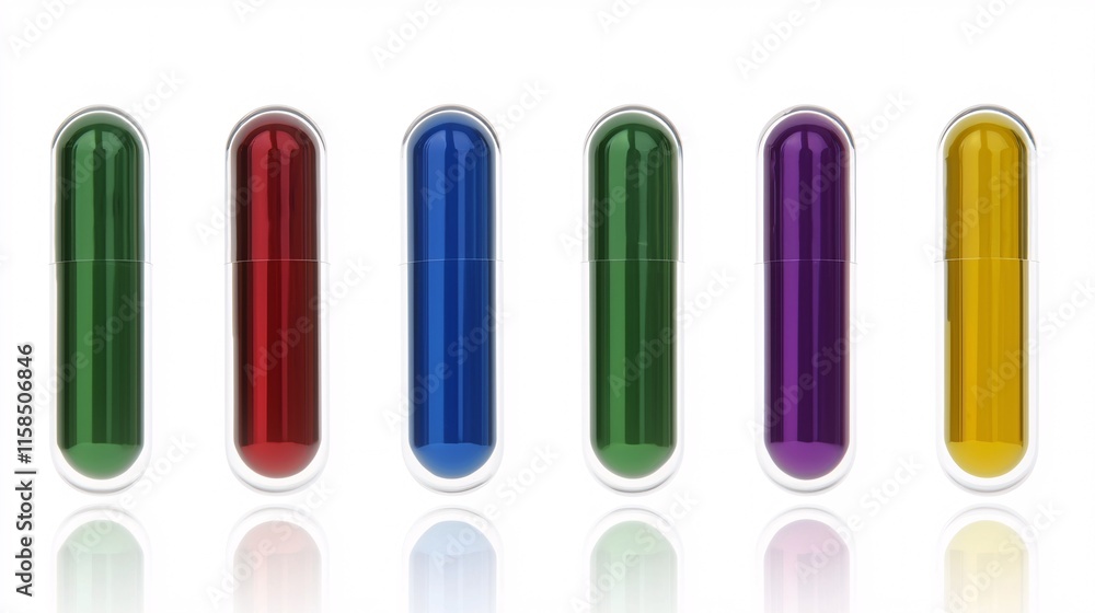 A photostock of colorful pills and capsules in a transparent container, isolated A photostock of colorful pills and capsules in a transparent container, isolated