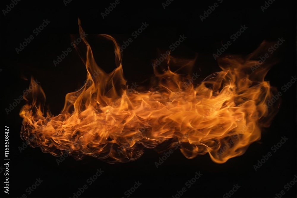 Fototapeta premium Intense CloseUp of Bright Orange and Yellow Swirling Fire Flame on Black Background Energy and Movement Concept.