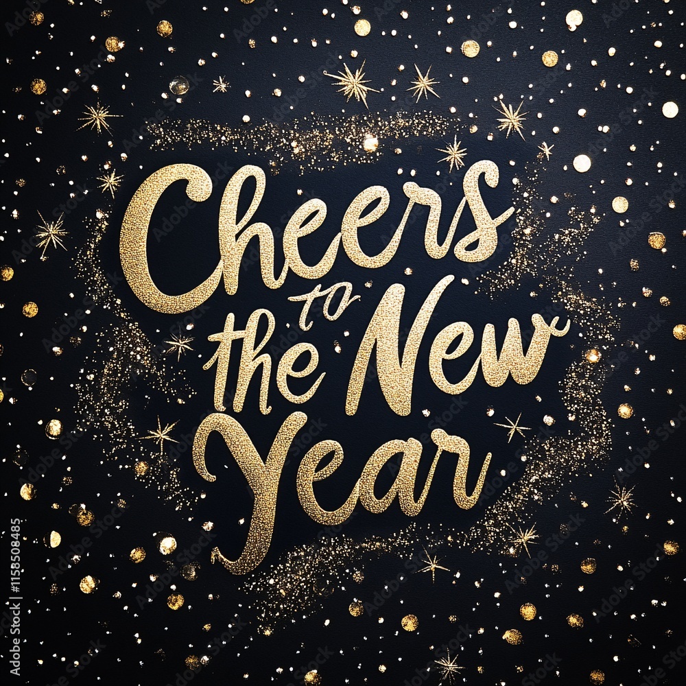 The words “Cheers to the New Year†in a clean serif font with golden accents The words “Cheers to the New Year†in a clean serif font with golden accents