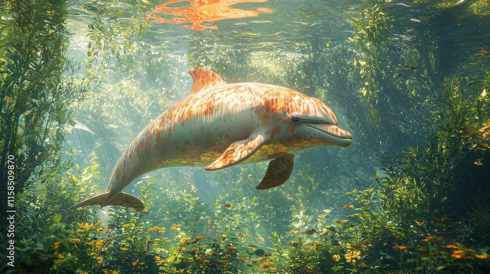 Fototapeta premium Enchanted Dolphin Realm: A Submerged Paradise