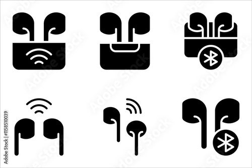 Earphones icon collection. Earbuds icons set. AirPods vector illustration on white background