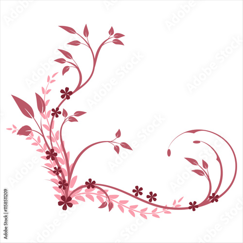 Delicate floral corner design with pink leaves and flowers, perfect for invitations, borders, and decorative graphic projects.
Ключевые слова

