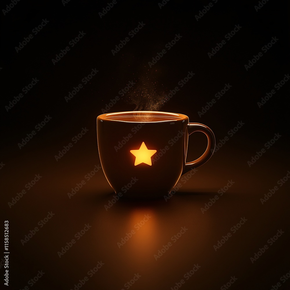 A simple glowing mug of hot cocoa with a tiny star icon A simple glowing mug of hot cocoa with a tiny star icon