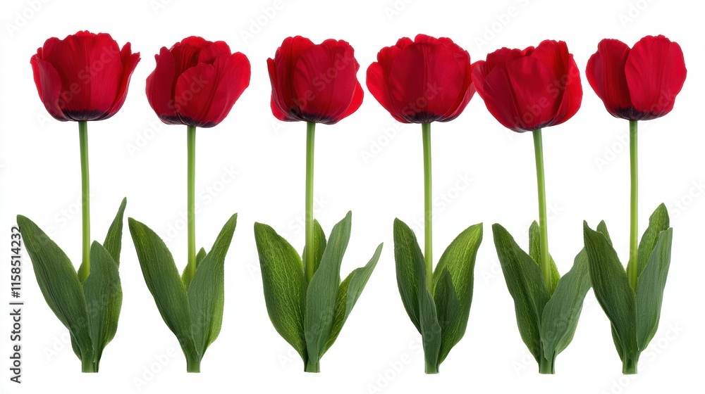 Six Red Tulips in a Row