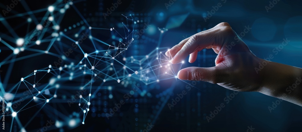 Hand interacting with digital network. Hand interacting with digital network.
