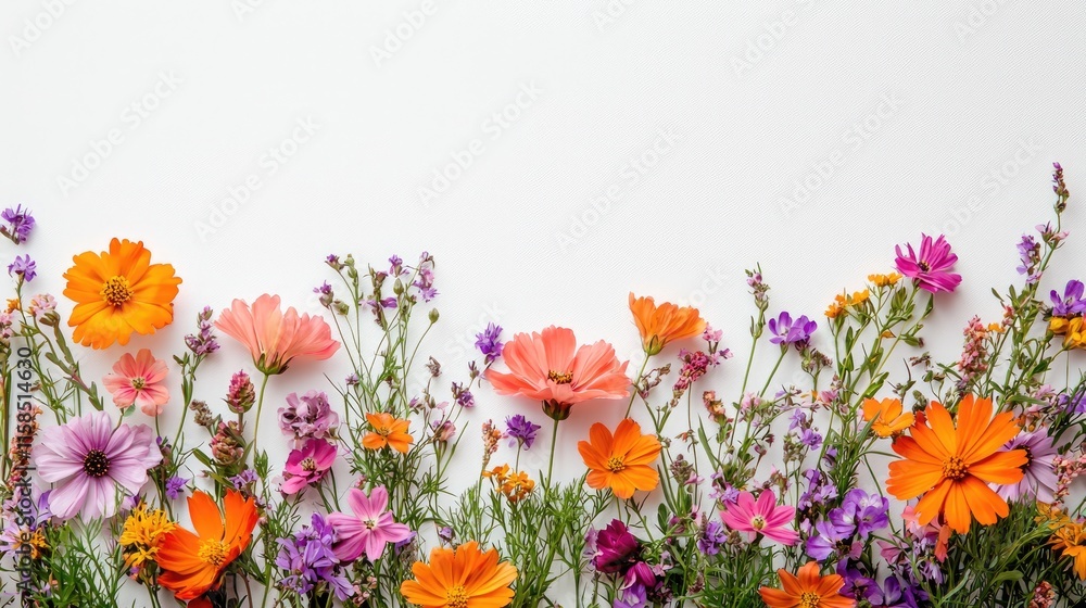 Fototapeta premium Vibrant Wildflowers in Bloom Against a Clean White Background for Nature and Floral Design Concepts