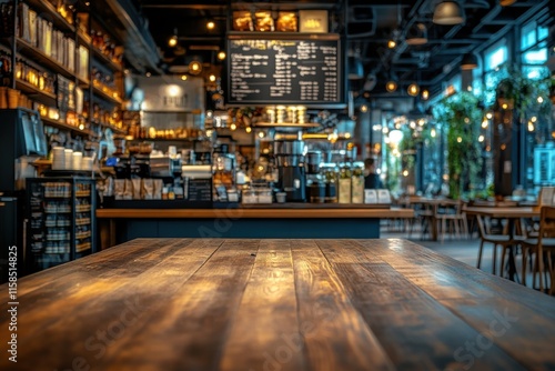 Wallpaper Mural Empty Wooden Table in a Cozy Cafe Torontodigital.ca