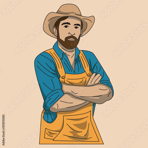 vector portrait of a male farmer with a beard who looks cool