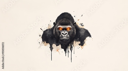 Fierce Gorilla Digital Painting: Glowing Eyes, Abstract Background AI Generated photo