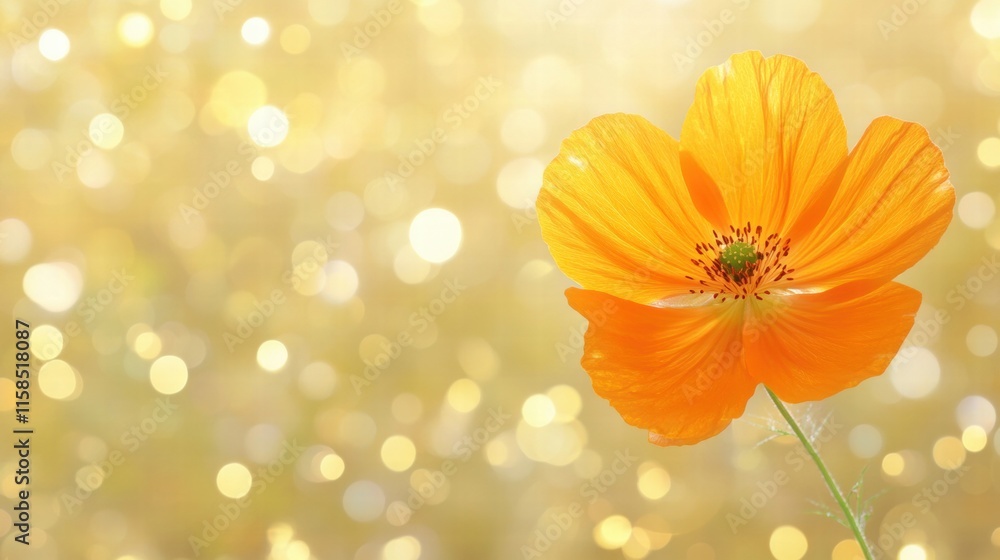 Obraz premium Orange Poppy Flower on Golden Bokeh Background