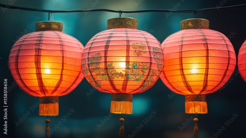 Fototapeta premium Celebrating chinese new year with vibrant red lantern festival in a lively urban landscape realistic photo background