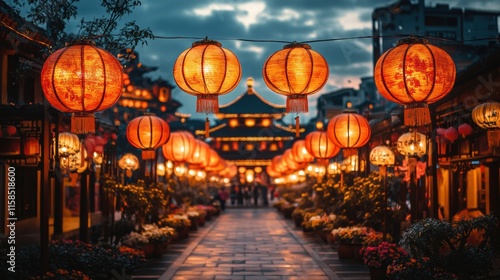 Wallpaper Mural Celebrating the chinese new year red lantern festival in a vibrant urban setting realistic photo background capturing cultural essence Torontodigital.ca