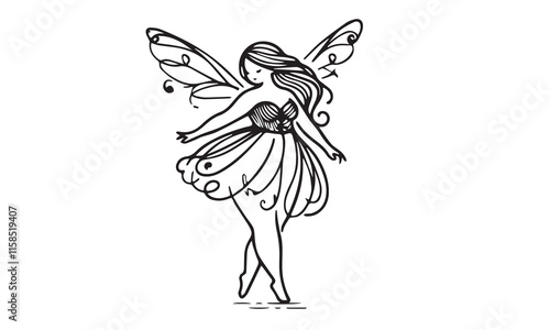 Vector Illustration Silhouette of funky fairy on flower pattern design