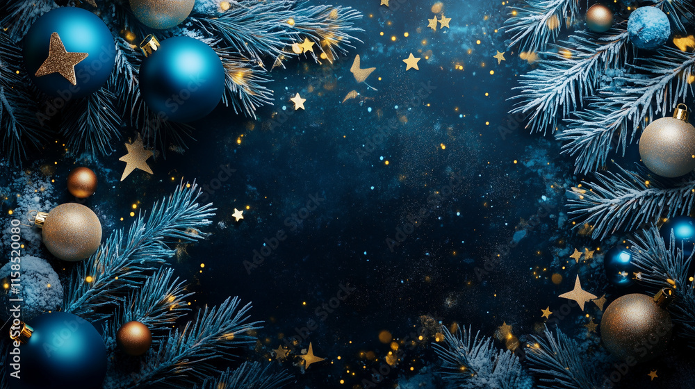 Elegant Christmas and New Year Banner with Blue Baubles, Golden Stars, Frosted Pine Branches, and Festive Holiday Copy Space for Seasonal Invitations and Web Design
Elegant Christmas and New Year Banner with Blue Baubles, Golden Stars, Frosted Pine Branches, and Festive Holiday Copy Space for Seasonal Invitations and Web Design