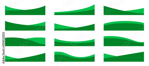 Set of green separator footers, modern borders shapes for bottom of the page website