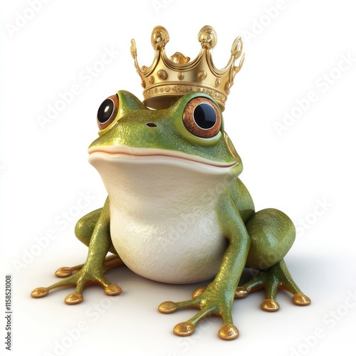 A funny frog with a crown on its head. vector style art 3d illustration Isolated on White Background photo