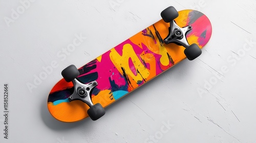 Bold Skateboard Art with Vibrant Typography Design