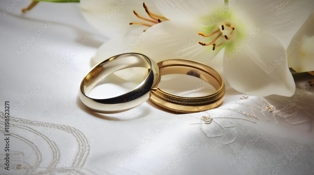 Traditional Wedding Card with Elegant Floral and Rings Traditional Wedding Card with Elegant Floral and Rings