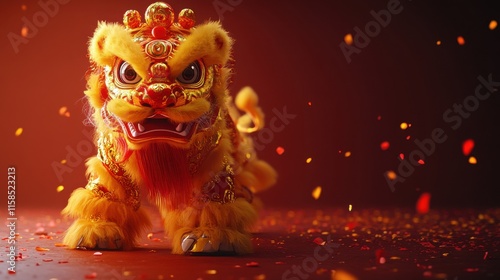 Dynamic chinese new year lion dance performance illustrations cultural background vibrant environment artistic viewpoint photo