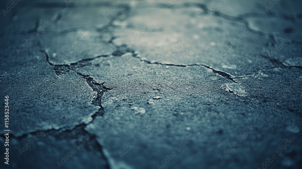 Obraz premium Cracked asphalt surface under soft lighting highlighting texture and patterns