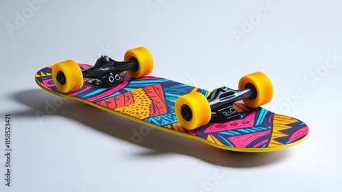 Vibrant Skateboard with Bold Patterns and Neon Accents