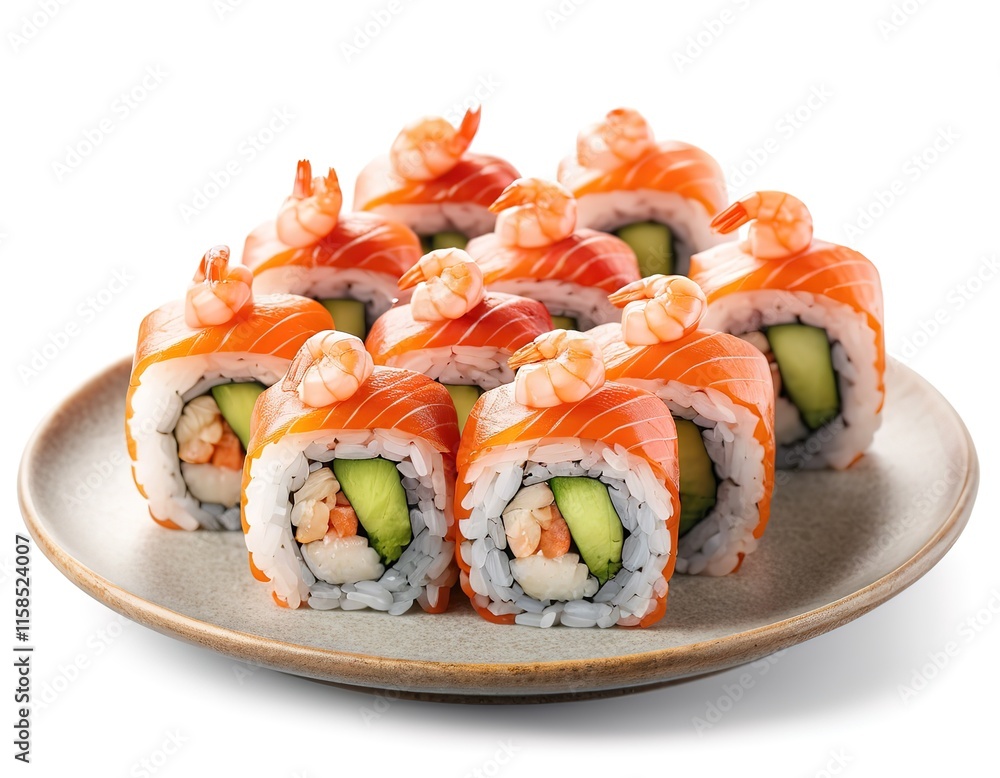Sushi roll with black chopsticks isolated on white background Sushi roll with black chopsticks isolated on white background