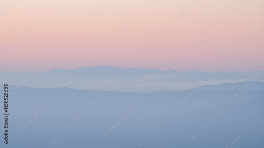 Fototapeta premium Fog in the mountains at sunset. Landscape of the mountains.