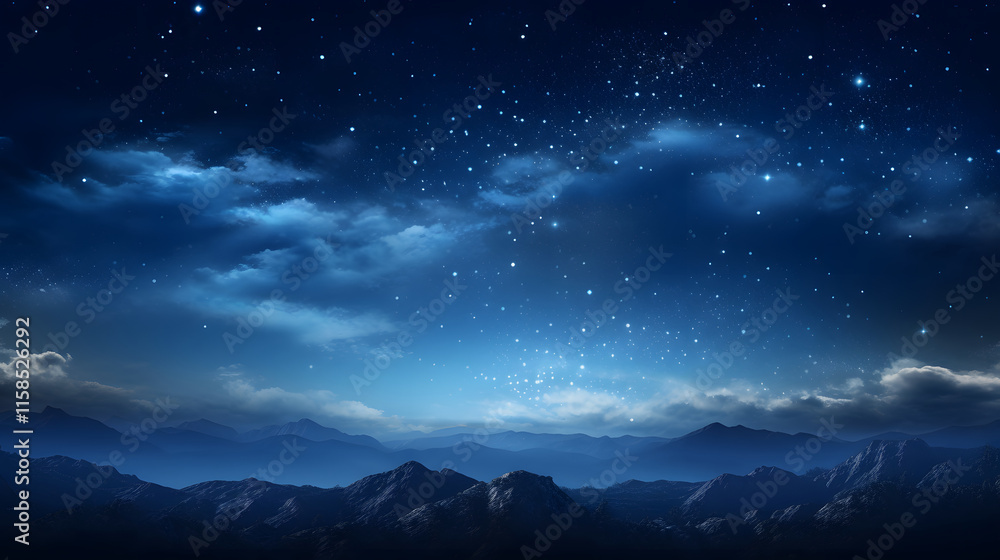 Naklejka premium Digital dark blue sky nebula abstract graphic poster background