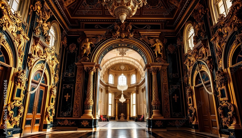 Obraz premium magnificent interior palace design with gold and black baroque style design generated by Ai