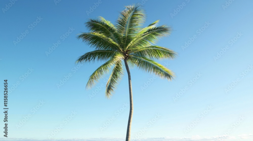 Fototapeta premium Single palm tree against a clear blue sky.