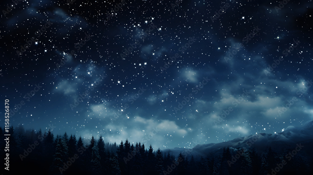 Fototapeta premium Digital dark blue sky nebula abstract graphic poster background